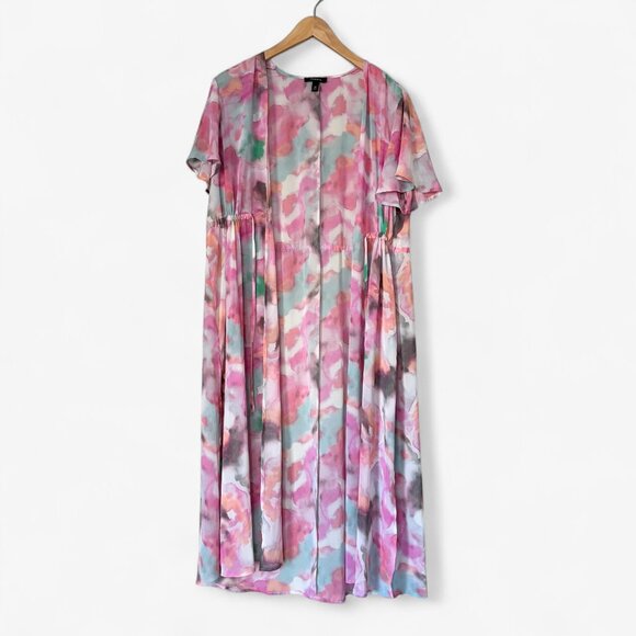 Torrid Sheer Textured Chiffon Kimono Duster in Watercolor Tie-Dye Print Size 10 - Picture 10 of 12